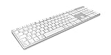 Keysonic 60395 Wireless Bluetooth Tastatur aus Aluminium für Mac, Windows, Android, Tablet und PC, Akku, Multi-Channel, Silber/Weiß