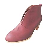 Hotberry Damen Stiefeletten Modische Boots mit Blockabsatz, Einfarbig, Kurze Stiefel, Spitze Stiefeletten,Retro Cowboystiefel Für Frauen Herbst Winter Ankle Boots Römische Kurze Stiefel S
