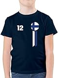 Fussball WM 2022 Fanartikel Kinder - 12. Mann Finland Emblem - 152 (12/13 Jahre) - Dunkelblau - Nationalmannschaft - F130K - Kinder Tshirts und T-Shirt für Jung