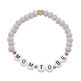 Selfmade Jewelry ® Mom To Be Armband Rosegold - Zart Lila Perlen Armkettchen elastisch für Werdende Mütter - handmade Geschenk zur Schwangerschaft Geburt inkl. Schmucksäckchen (Lila - Herz)