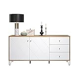 trendteam smart living Wohnzimmer Sideboard Kommode Fernsehschrank Touch, 183 x 76 x 40 cm Korpus Artisan Eiche, Front Weiß Matt mit Metallfüßen und strukturierten F