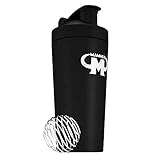 Mammut Nutrition Edelstahl Eiweiß Protein Shaker mit integrierten Sieb und Spiralball - black