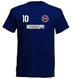 Nation Mississippi USA Amerika T-Shirt Trikot Nummer 10 Wappen Emblem -FH10 (S, Navy)