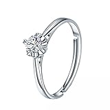 Epinki Blumen Ring Damen aus 750 Weiß Gold Trauringe mit Diamant 0.18ct, 2Jährige Geschenk, Gr.54 (17.2)