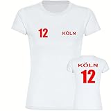 VIMAVERTRIEB® Damen T-Shirt Köln - Trikot Nr. 12 - Druck:rot - Shirt Frauen Fußball Fanartikel Fanshop - Größe:M weiß