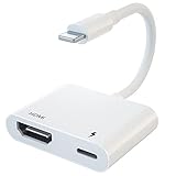 HDMI-Adapter, 1080P Digitaler AV-Adapter, HDMI-Kabel-Adapter kompatibel mit Phone12 11/XS/XR/X/8/7/6/5/Pad Air/Mini/Pro, Sync-Bildschirm-HDMI-Anschluss mit Ladeanschluss (weiß) [Netzteil notwendig]