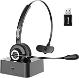 Geva Bluetooth Headset mit Mikrofon, Wireless PC Headset Kabellos On-Ear Kopfhörer mit Rauschunterdrückung Freisprechen Chat Headset 17 Stunden Laufzeit für LKW-Fahrer, Skype, Call Center, Handy