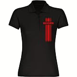VIMAVERTRIEB® Damen Poloshirt Bayern - Streifen Block - Druck:rot - Polo Shirt Hemd Polohemd Frauen Fußball Fanartikel Fanshop - Größe:M schw