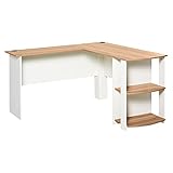 HOMCOM Eckschreibtisch Computertisch Schreibtisch Winkel Staufach für Büro Wohnzimmer, Walnuss, 136 x 130 x 72