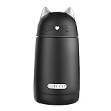 Suboer Thermobecher, 330ml Netter Katzen-Edelstahl-Thermoskanne-Reise-Becher mit Handgriff, im Freien heiße Milch-Wasser-Vakuum-Schale für Kinder (Schwarz)