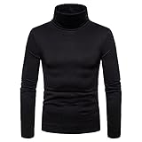 Herren Slim Fit Basic Thermo Rollkragen T-Shirt Langarm Casual Pullover Shirts Leicht Mock Tops, Schwarz , M