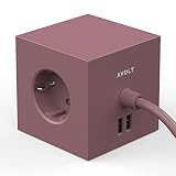 Avolt Mehrfachsteckdose Cube - Würfel mit 3 Steckdosen und 2 USB-Anschlüssen - Design Steckdosenleiste mit 1,8 m Verlängerungskabel - Kompakt - Rot…