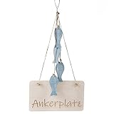 Logbuch-Verlag Maritime Wanddeko ANKERPLATZ Fische blau Holzfische Wandbild Objekt Balkon Terrasse Sommer Deko Gartenschild Heiraten Geschenk 23 x 13