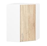 ADGO Lima Eckschrank, Eckküchenschrank Wand-Küchenschrank mit Türen, Hängeschrank, Wandschrank, Medizinschrank, Schrank mit Griffen, Silbergriffe, Silber Griffe, Weiß/Sonoma Eiche (W60/60N 580)