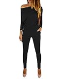 YOINS Jumpsuit Damen Elegant Langarmshirt Damen Overall Off Shoulder Strand Romper Lang Einfarbig A-schwarz XL