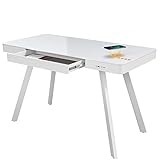 ATLASIO Designer-Schreibtisch mit Bluetooth-Lautsprechern & Wireless Charger, Schreibtisch 120x60 cm mit smartem Touchpad, USB- & AUX-Anschluss, für Home-Office & Büro, weiß