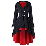 iHENGH Damen Gothic Steampunk Button Lace Corset Halloween Costume Coat Jacket Spitze-Spleiß-formalen Mantel unregelmäßige Oberseite Outwear (A-Rot,XL)