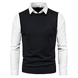 Corumly Herren Pullover Herbst/Winter Weißes Hemd Revers Strickpullover Pullover Weste Gefälschte Zweiteilige Pullover Top L