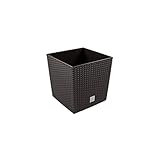 Prosperplast 32L Blumentopf Rattan-Optik Pflanzkübel inkl. Einsatz quadratisch Kunststoff H 32,5 cm b