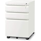 Metall Rollcontainer Stahl Rollcontainer Mit 3 Schubladen Und Hängeregistratur Abschließbarer Büroschrank Bürocontainer 5 Räder Aktenschrank,büroschrank,aufbewahrung,container,40 X 50 X 62 Cm,Weiß