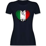 Länder Fahnen und Flaggen - Italien Herz Vintage - S - Navy Blau - t-Shirt Italien - L191 - Tailliertes Tshirt für Damen und Frauen T-S