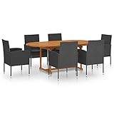 vidaXL Gartenmöbel 7-TLG. Gartengarnitur Gartenset Sitzgruppe Sitzgarnitur Gartenstuhl Gartentisch Stühle Tisch Essstuhl Esstisch Poly Rattan Schw