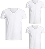 JACK & JONES T Shirt Herren 3er Pack Basic V-Neck T-Shirt Tee Mix Paket Baumwollmix (L - 3er, Basic Weiss)