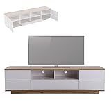 ZWMBAOR Moderner Colorblocking-tv-Schrank,Hochglanz-oberfläche Tv-Schrank Mit Holzmaserung,Multifunktions Tv-Einheit Fernsehschrank,für Wohnzimmer,Schlafzimmer,Esszimmer,Flur Benutzen,Brow