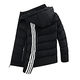 Daunenjacke Herren Herbst Winter Einfachheit Trend Mode Gestreift Spleißen Männer Skijacke Plus Samtverdickung Warm Lose Mit Kapuze Jugend Herren Winterjacke B-Black L