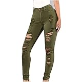 Damen Skinny Stretch Jeans Stylische Jeanshosen mit Risse Destroyed Look High Waist Jeanshose Röhrenjeans Skinny Slim Fit Stretch Boyfriend Jeans Streetw