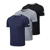 ZENGVEE 3er Pack T-Shirt Herren Laufshirt Kurzarm Schnelltrocknend Atmungsaktiv Kurzarmshirt Sportshirt Trainingsshirt für Männer(520-Black Gray Navy-L)