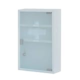 HS-Lighting Medizinschrank Arzneischrank Edelstahl Erste Hilfe Schrank abschließbar, Glas Tür mit Tip-on Automatik (Weiß-3 Fächer)