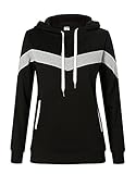 Rave on Friday Pulli Damen Hoodies Patchwork Pullover Schwarz Langarm Rollkragen Kapuzenpullover Farbblock Sweatshirts Farbblock Pulli Tops mit Taschen und Kordelzug für Herbst und Winter, XL