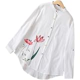 Damen Stehkragen Hemd Mode Druck Retro Lässig Einreiher Outdoor Urlaub Trend Langarm Hemd Top L