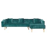 Beliani Ecksofa linksseitig Retro Stil Samtstoff grün mit Zierkissen V