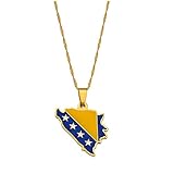 RIQWOUQT Damen Halskette,Bosnien Und Herzegowina Karte Flagge Anhänger Halsketten Frauen Mädchen Charme Bosna Hercegovina Karten Schmuck,Gold,45cm Thin C