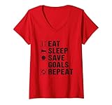 Damen Handball Torwart Eat Sleep Save Goals Handball T-Shirt mit V