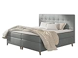 Boxspringbett Abenaki, Amerikanisches Continentalbett mit 2 Bettkästen, Holz Fuße, Doppelbett mit Lattenrost und Matratze, Bett mit Kopfteil Polsterbett Bettgestell (Magic Velvet 2217, 200 x 200 cm)