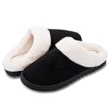 LeKuni Hausschuhe Damen Herren Memory Foam Pantoffeln Hüttenschuhe Plüsch Wasserdicht Schwarz 01 38-39