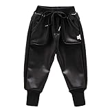 Kaerm Junge Faux PU Leder Leggings Winter Dickes Fleece Gefütterte Hose für Kinder Winter Warm Thermohose Niedlich Schwarz Stetchy Treggings Mit Taschen Schwarz 80-92