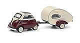 Schuco 452648600 BMW Isetta mit Anhänger, mit ES-Piccolo-Wohnwagen, Modellauto, Maßstab 1:87