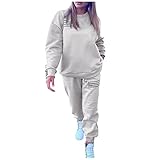 AFFGEQA Damen Zweiteiler Herbst Sport Freizeitanzug Outfit Langarm Sweatshirt und Jogger Set Einfarbig Trainingsanzug Kostüm 2 Stück