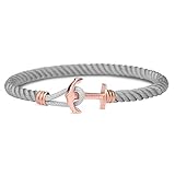 PAUL HEWITT Anker Armband Phrep Lite - Segeltau Nylon Damen Armband in Grau, Armband mit Anker Schmuck aus IP-Edelstahl (Roségold) in Größe S