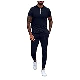 AWDX 2021 Geburtstagsgeschenk Jogginganzug Herren 2-Teiliges Sportanzug Einfarbig DüNne Trainingsanzug Soprts Suit Sporthose+T-shirt Kurzarm mit Zipper Sommer Freizeit Kurze Sets Männer bis XXXL