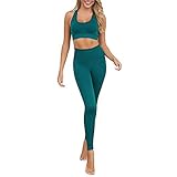haashpylien Trainingsanzug für Damen, einfarbig, für Sport, Crop Top und Hose, elastisch, für Fitnessstudio, Pilates, Yoga, Fitness, Trainingsanzug für Damen L
