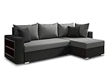 Ecksofa Lord mit praktischen Regal - Sofa mit Bettkasten und Schlaffunktion, Schlafsofa, Polsterecke, Couch L-Form, Couchgarnitur, Sofagarnitur (Schwarz + Grau (Alova 04 + 10), Ecksofa Rechts)