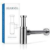 AQUA WELL Design Siphon für Waschbecken & Waschtisch - längen & höhenverstellbar - Premium Flaschensiphon Geruchsverschluss mit Reinigungsöffnung
