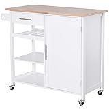 HOMCOM Küchenwagen Küchenschrank Rollwagen Schublade Massivholz Weiß 105 x 45 x 89