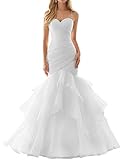 Yyoung Ballkleid Damen Brautkleid Prinzessin Schulterfrei Hochzeitskleider Cocktailkleid Elegant für Hochzeit Abendkleid Rückenfrei Weiß MaßAnfertigung