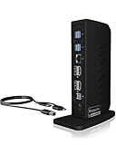 ICY BOX USB 3.0 & USB-C DisplayLink Docking Station mit 4K HDMI oder DP (dual oder zweifach), 6-Fach USB Hub, LAN, Audio, Schwarz, IB-DK2252AC